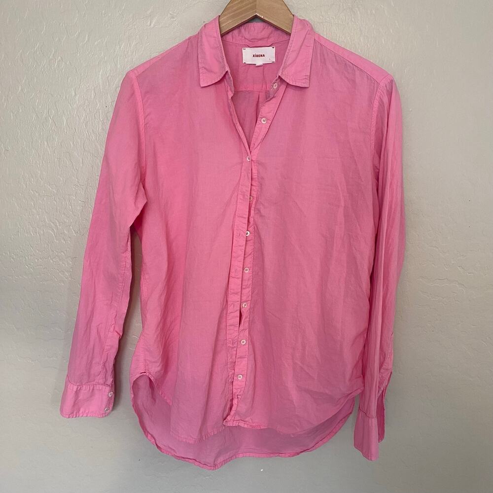 Xirena Womens Sz XS Button Down Long Sleeve Shirt Bubblegum Pink Cotton Barbie